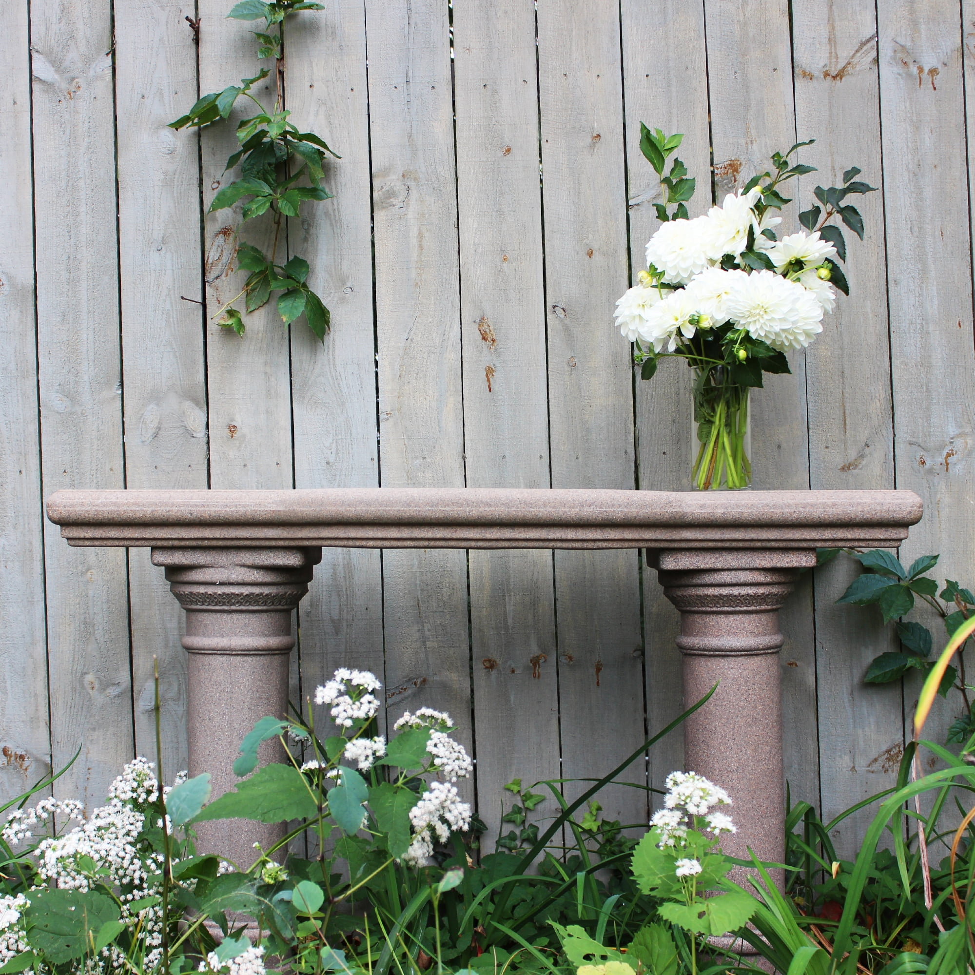 Garden Shelf with Columns – Natural Sandstone Appearance – Made of Resin – Lightweight – 48”