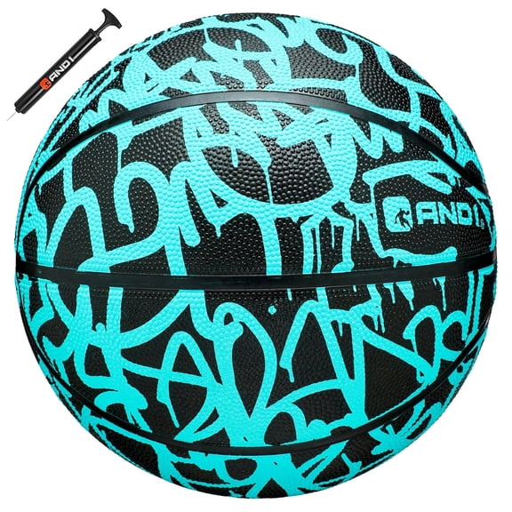 AND1 Fantom Classic Graffiti Rubber Basketball, Size 7 (29.5"), Indoor/Outdoor, Deep Channel Construction, Includes Hand Pump