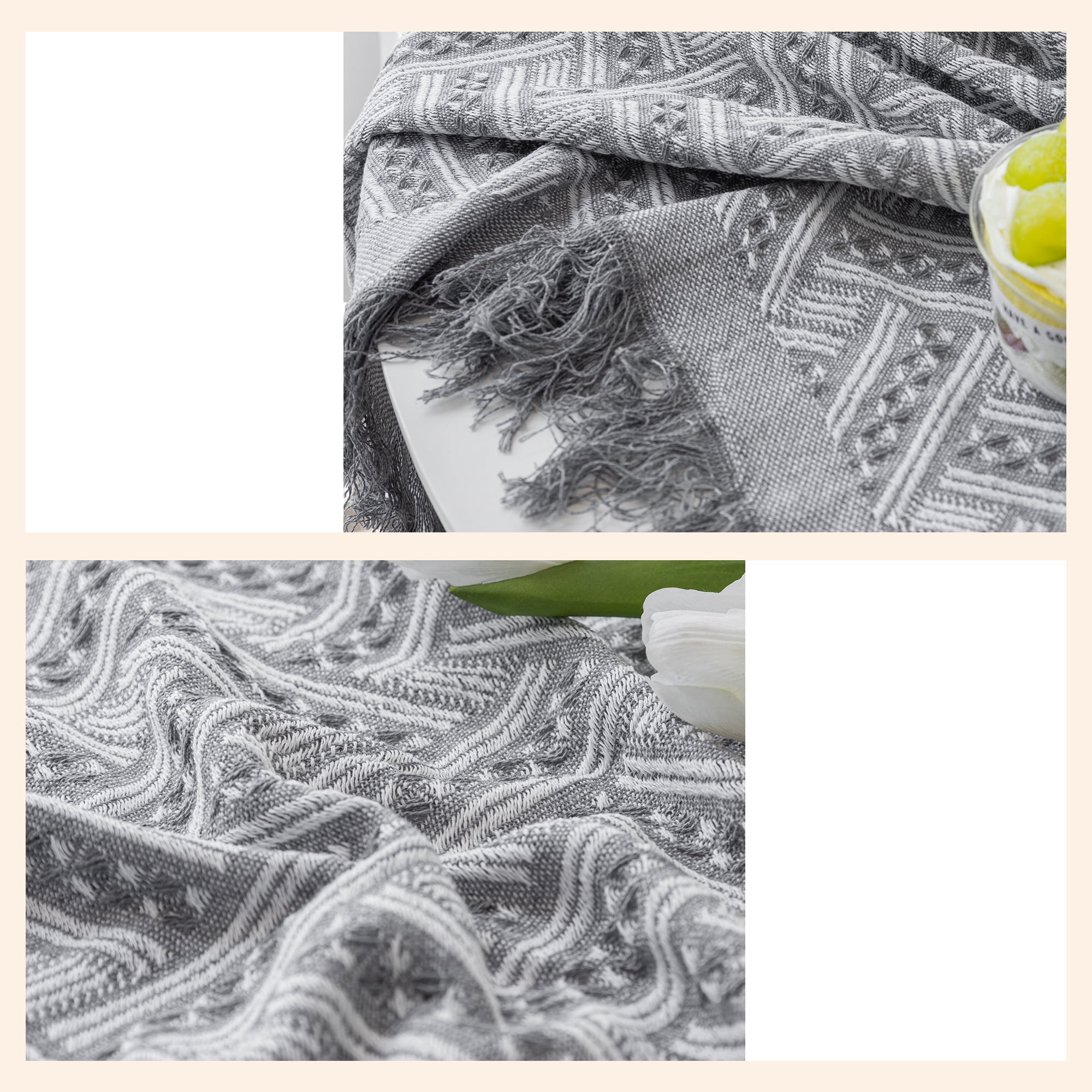 Unique Bargains Tablecloths with Tassel for Multiple Use Light Gray 35.4"x35.4"
