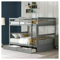 Full Over Full Bunk Bed with Ladders & 2 Storage Drawers, Gray