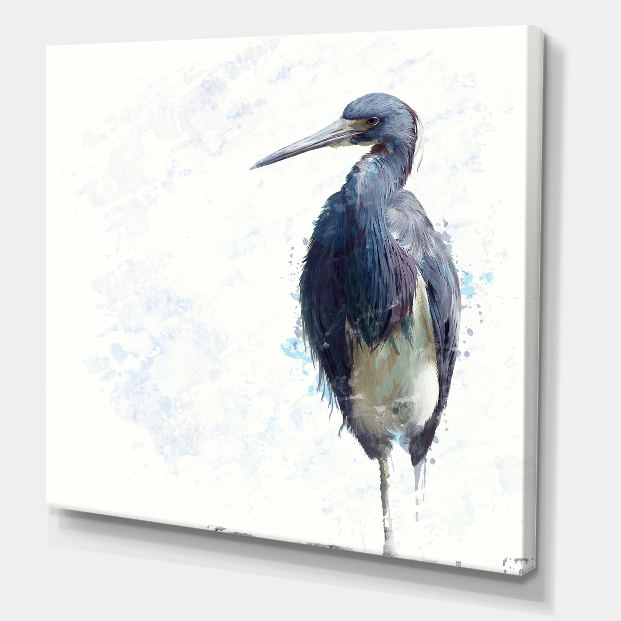 Tricolored Heron Bird On White 30 in x 30 in Painting Canvas Art Print, by Designart