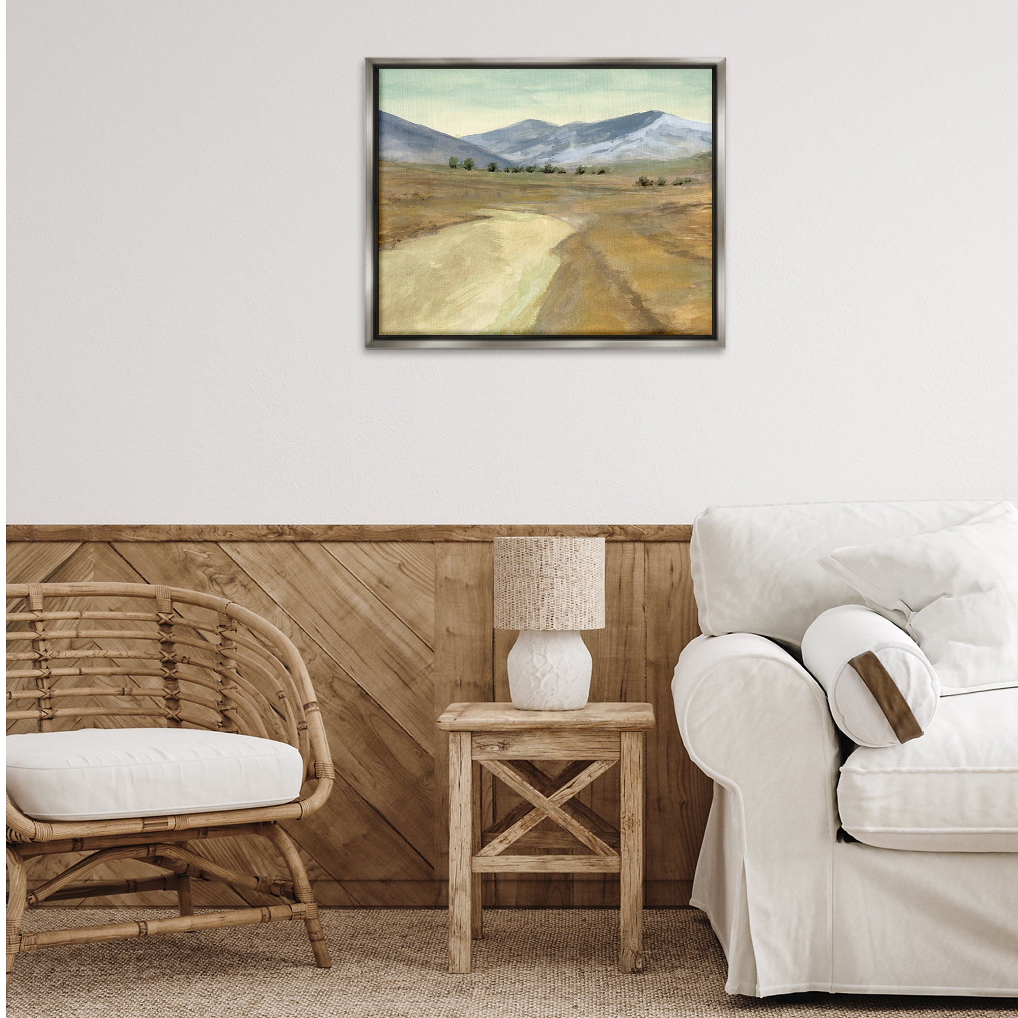 Stupell Industries Distant Desert Mountains Landscape & Nature Painting Gray Floater Framed Canvas Art Print Wall Art, 31 x 25