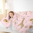 thumbnail image 3 of Castle Fairy Animal Lion Elephant Giraffe King Size Comforter Sets 3pcs,Tropical Palm Tree Leaves Comforters King Size,Soft Pink Cream,Pink Reversible,1 Comforter and 2 Pillowcases, 3 of 6