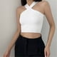 thumbnail image 2 of Playeras,Blusas y Tops,Ropa para Mujer Mujeres camisetas sin mangas Dressy Casual Color sólido escotado sin mangas ombligo menos un hombro chaleco de cuello para mujer (Black, S), 2 of 7