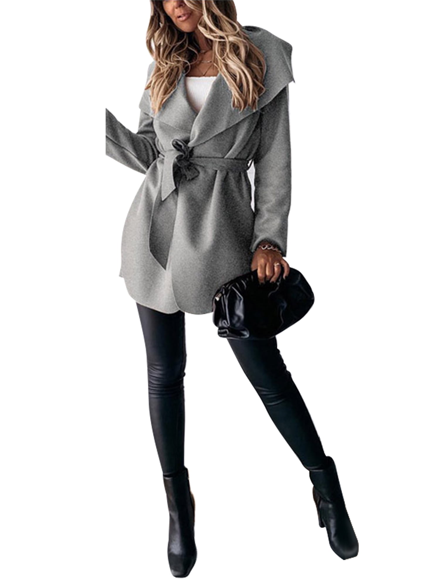 Womens Wool Blend Loose Oversize Belt Trench Outwear Cloak Poncho Warm Coat G514 
