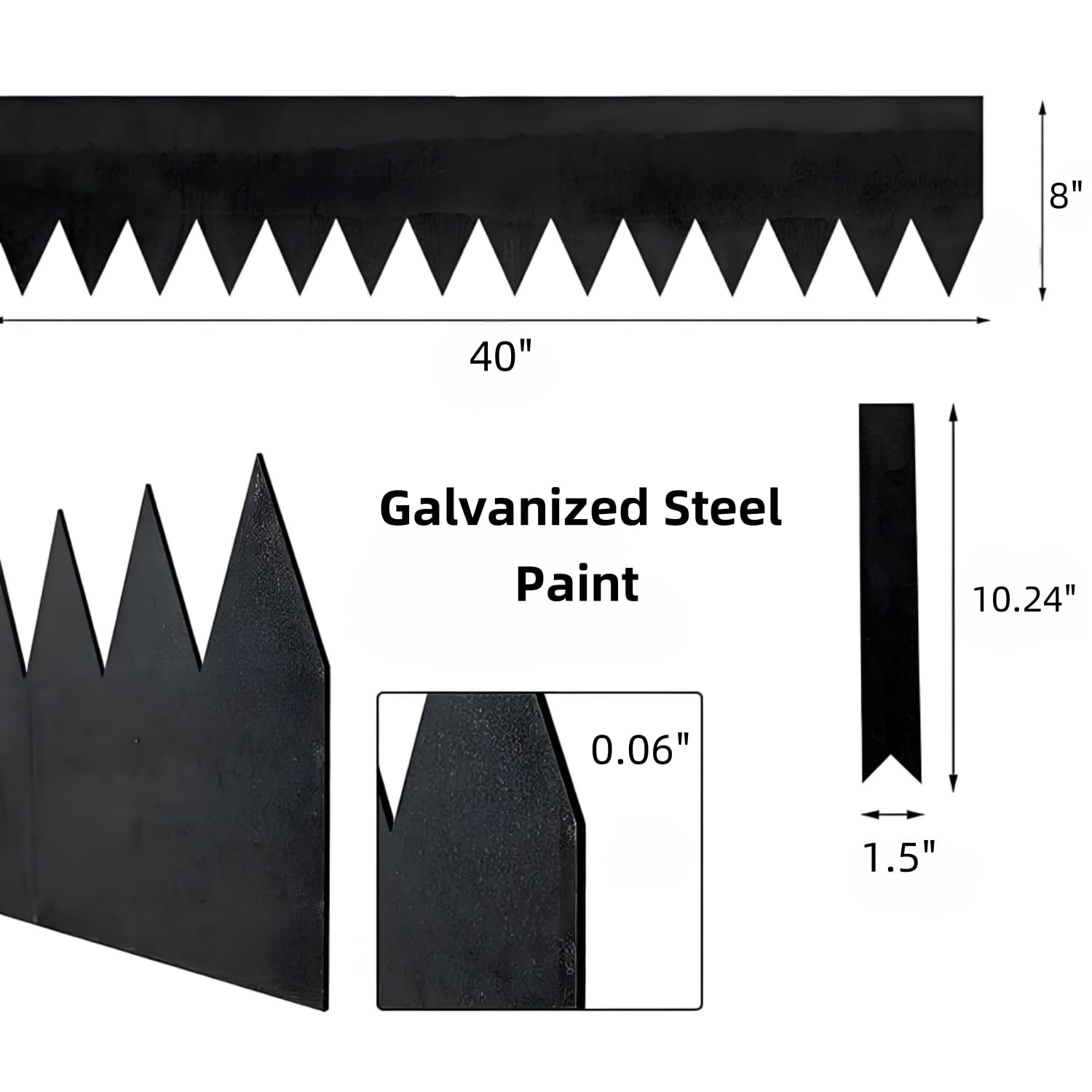 6 Pack 40" x 8" Corten Steel Landscape Edging, Pre-Weathered Garden Metal Border (20Ft), Hammer-in Sawtooth Strips, Heavy Duty, w/ 8 Clips & Gloves, Rust Finish Lawn & Yard Edge