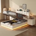 thumbnail image 2 of 3 Pieces PU Upholstered Bedroom Set, Hydraulic Storage Queen Bed with LED Lights, USB Charging Port and Button Tufted Headboard, 2 Nightstands with Crystal Decoration, White, 2 of 12