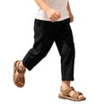 thumbnail image 2 of Kids Linen Cropped Pants Elastic Waist Breathable Thin Ankle Trousers, Summer Casual Bottoms Black Plus Size Cargo Pants 130, 2 of 9