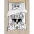 thumbnail image 3 of Day of the Dead Duvet Cover Set, Skull with Oriental Paisley Motifs Celebration Print, Decorative 3 Piece Bedding Set with 2 Pillow Shams, Queen Size, Pale Grey and White, by Ambesonne, 3 of 3