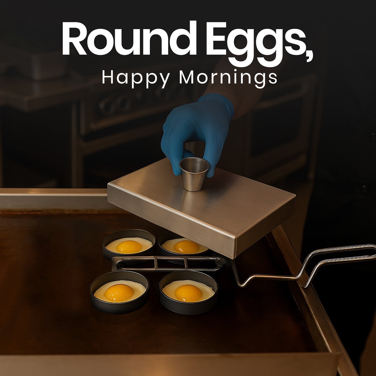 Rattleware 4-Ring Stainless Steel Egg Set with Nonstick Rings, Heat-Resistant Handle, and Cover