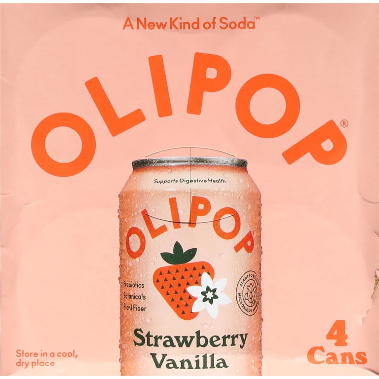 OLIPOP Prebiotic Soda, Strawberry Vanilla, 12 fl oz, 4 Pack