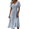 thumbnail image 2 of Casual Summer Dresses for Women Wrap Tummy Control A-Line Midi V-Neck Short Sleeve Dress Beach Vacation Sundress Modest Dresses, 2 of 7