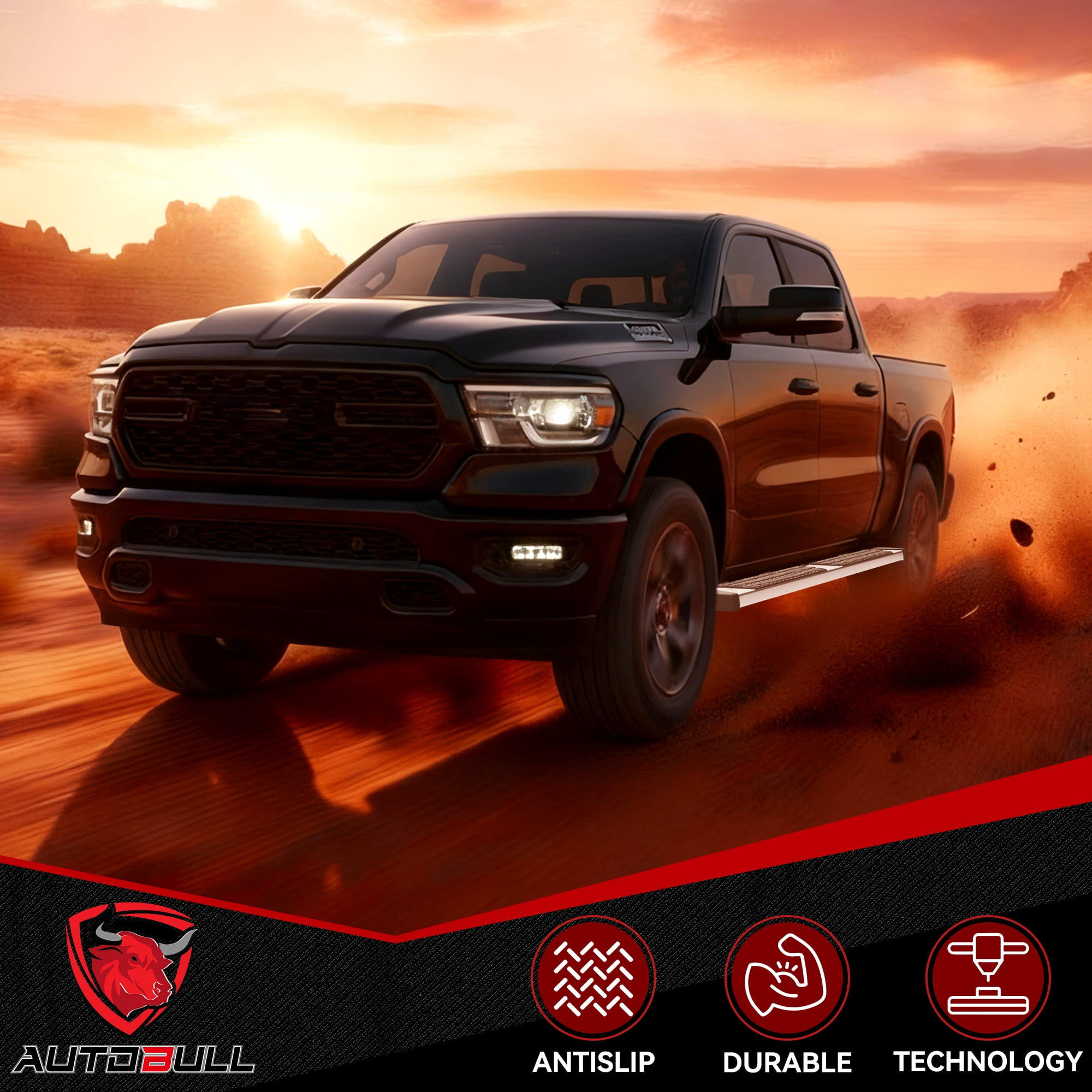 AutoBull 6" Running Boards for 09-18 Dodge RAM 1500/10-24 RAM 2500 3500 Crew Cab Side Step Nerf Bars