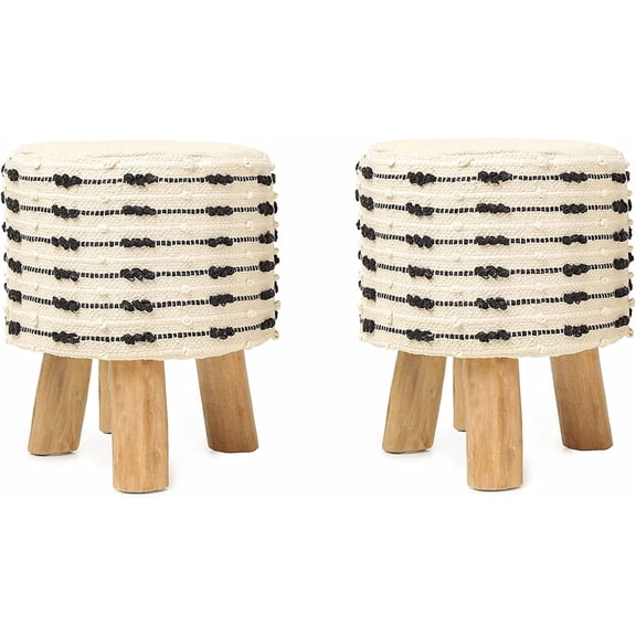 REDEARTH Foot Stool -Handmade Wooden 4 Legs Tufted Seat Footrest for Living Room, Bedroom, Nursery, kidsroom, Patio, Gym; 100% Cotton (16x14x14; Natural)