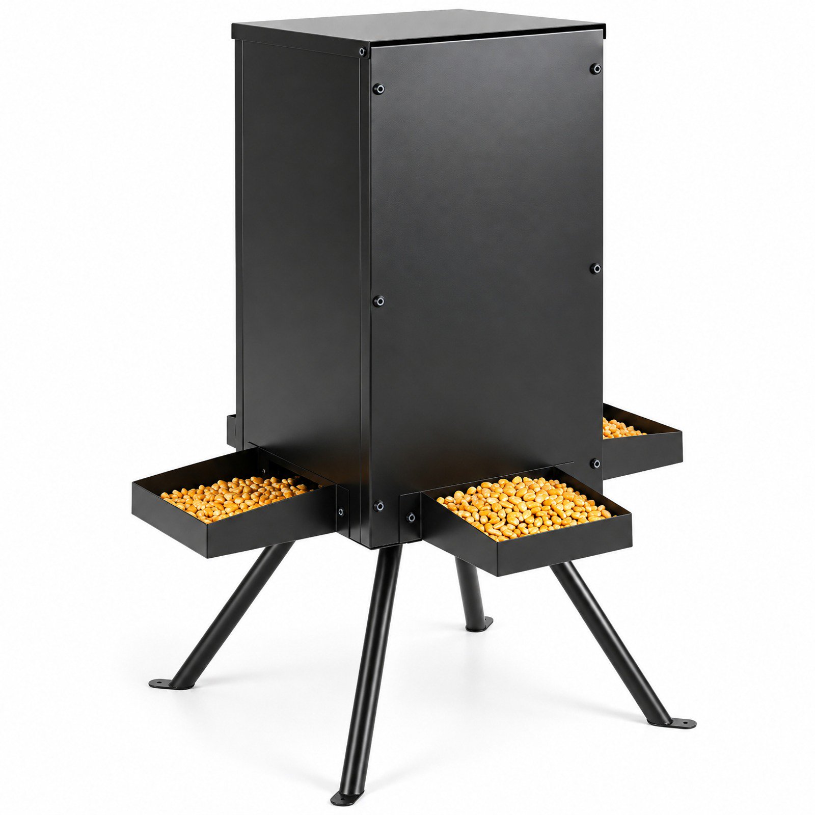 Airfind 90LB Gravity Deer Feeder with 4 Feeding Trays and 4-Leg Stand Galvanized Steel Frame 26 x 26 x 36 Hopper Footprint Black