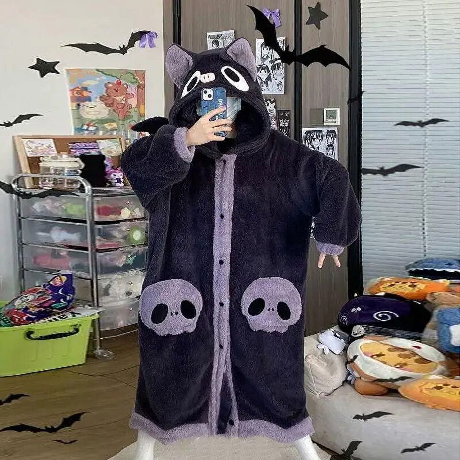 Cartoon Bat Plush Pajamas Robes Anime Flannel Nightgown Winter Long Sleeve Night Dress Halloween Party Vampire Cosplay Costume Walmart