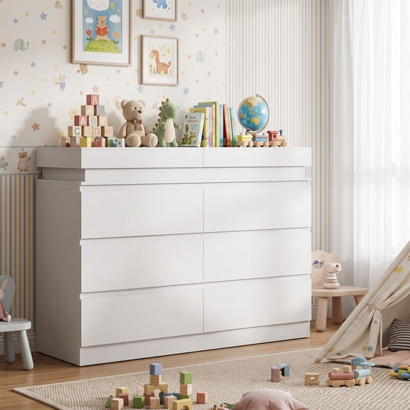 Kadyn Contemporary Storage Dresser, 6 Drawer Cabinet for Bedroom,Living Room and Entrance Hall, White