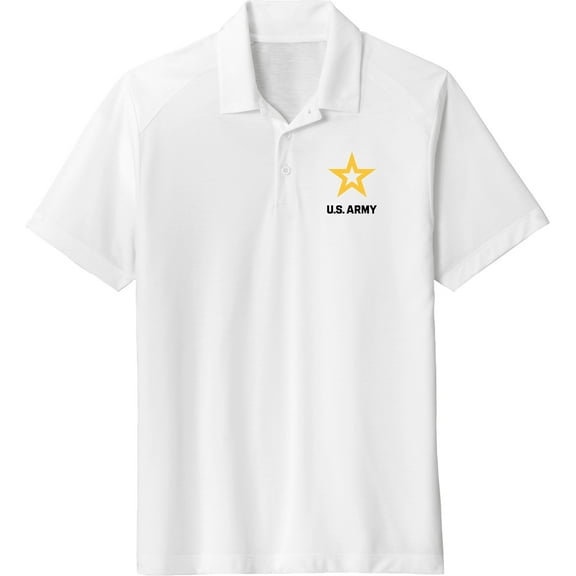 US Army Star Logo Black Chest Print Tri Blend Polo Shirt, 4XL White