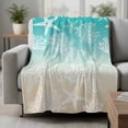 thumbnail image 2 of Teal Beige Ombre Coastal Blanket Soft Cozy Warm Throw Blanket for Couch, Plush Fuzzy Flannel Fleece Blankets for Sofa, Nautical Beach Starfish Coral Summer Bed Blankets Gifts for Men, 40"x60", 2 of 9