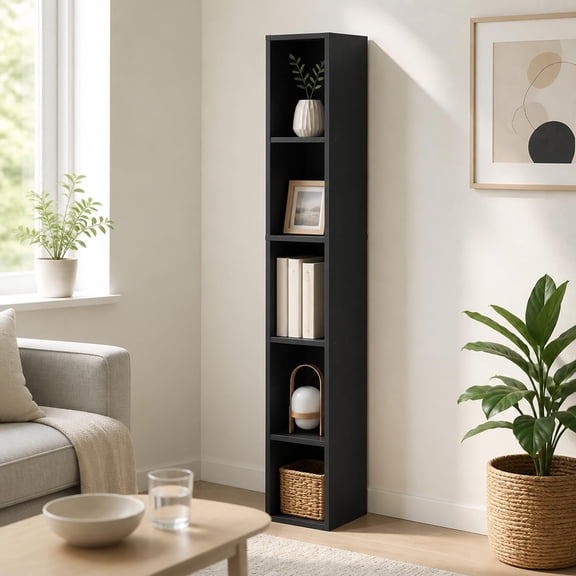 Narrow 5-Tier Storage Shelf Bookshelf Blackwood 9.3 x 5.9 x 51.9