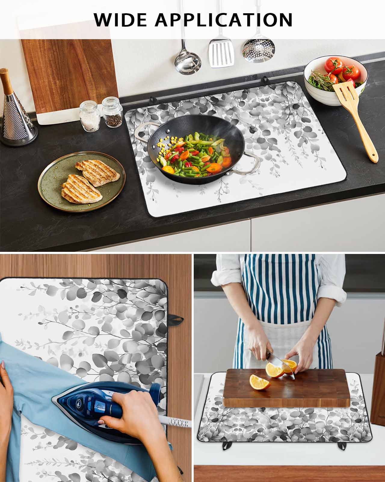nqOlkjepod Large Induction Cooktop Protector Mat 24"x21", Grey Eucalyptus Stove Top Covers for Electric Stove, Spring Botanical Weeping Plant Aesthetic Stove Burner Cover Mats, Glass Top Stove Cover