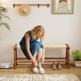 thumbnail image 4 of Gymax 47'' Long Teak Wood Patio Bench w/Weave Seat Solid Wood Legs Backless for Porch, 4 of 10
