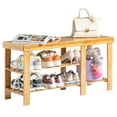 thumbnail image 4 of Zimtown 35 inch Shoe Bench with Storage, Bamboo Wood Entryway Bench with 3-Tier Shoe Rack Storage Organizer for Boots in Entryway Hallway Living Room Bathroom, Natural Finish, 4 of 12