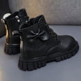 thumbnail image 6 of Viluyesy Girls Faux Leather Combat Ankle Boots, Lace Up Side Zipper, Back Bow Decor, Rugged Lug Sole Outdoor Booties Black Size 2.5 Big Kids, 6 of 8