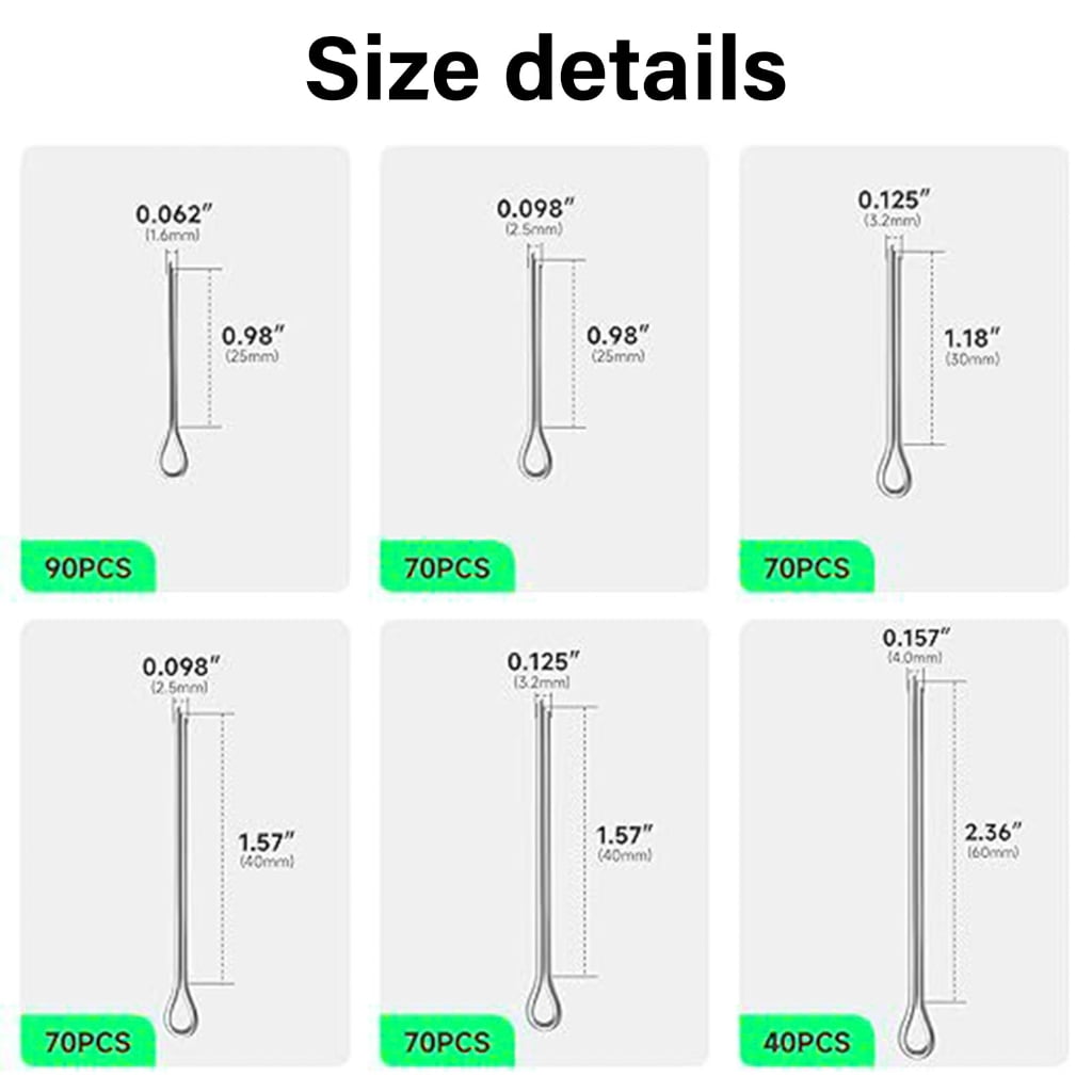 TIERPOP 410Pcs Cotter Pin Assortment kits 6 Size Split Pin Fastener Hitches Pin Heavy Duty Hardware Pin for Trailer Locking