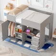 thumbnail image 3 of Euroco Wood Full Size Loft Bed with Wardrobe and Desk, 3 Drawers and Shelves for Kids Teens, Gray, 3 of 13