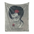 thumbnail image 1 of Day of the Dead Soft Flannel Fleece Throw Blanket, Dia de Los Muertos Skull Girl with Roses Image Print, Cozy Plush for Indoor and Outdoor Use, 50" x 60", Charcoal Grey Dimgrey, by Ambesonne, 1 of 6
