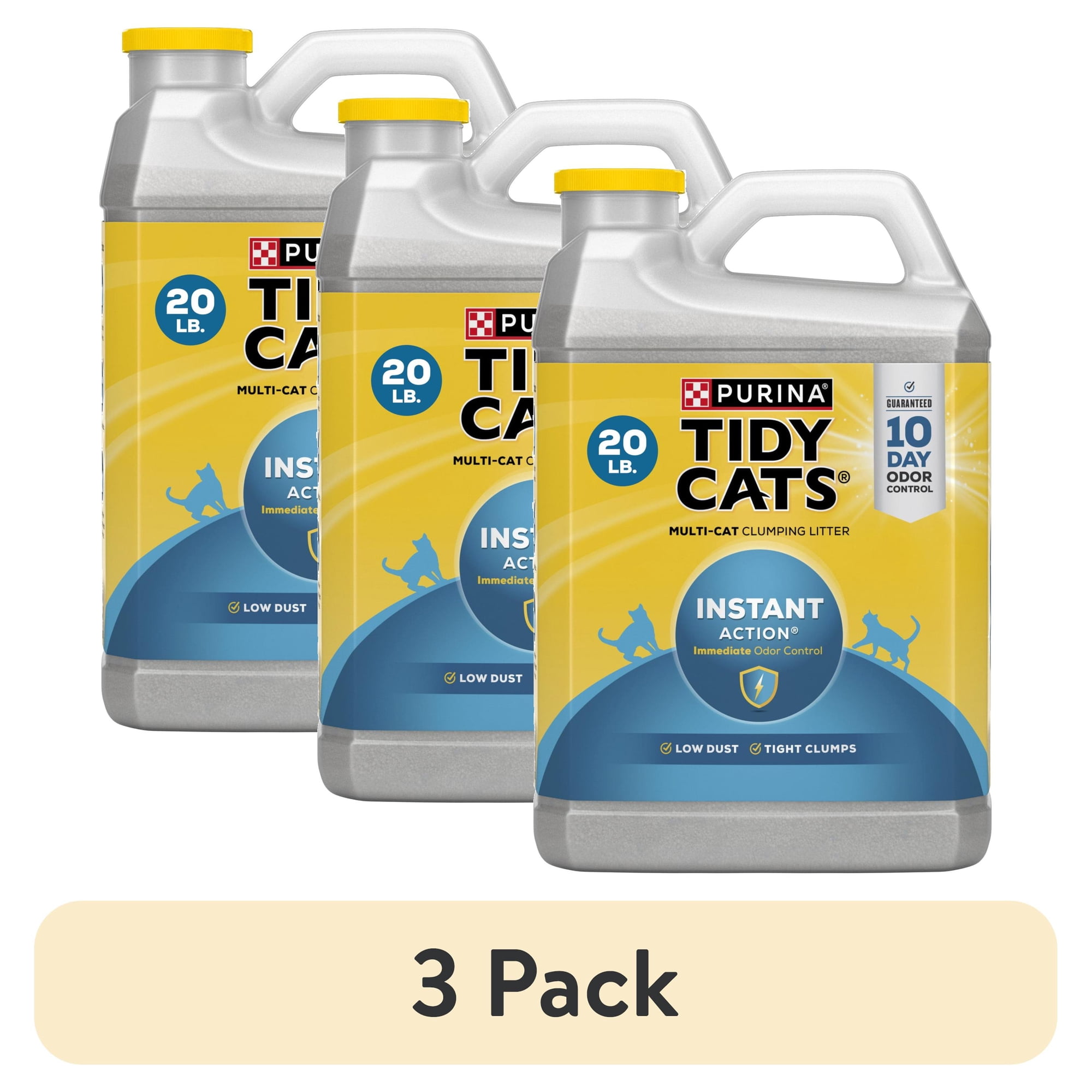 (3 pack) Purina Tidy Cats Instant Action Clumping Cat Litter, Floral Scent, 20 lb Jug