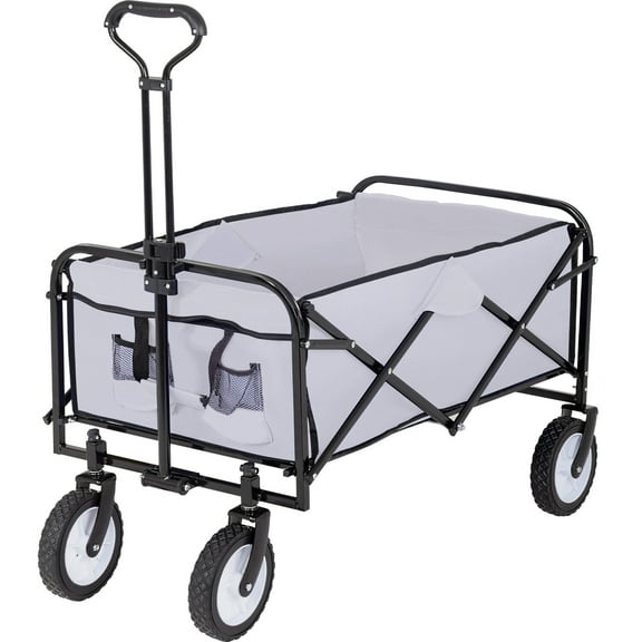 QISHENSHUI Portable Folding Wagon – Versatile Garden Cart, Collapsible Beach Wagon & Functional Grocery Wagon Boasting 4 Universal Wheels for Smooth Movement on Sand, Grass & Pavements, Gray