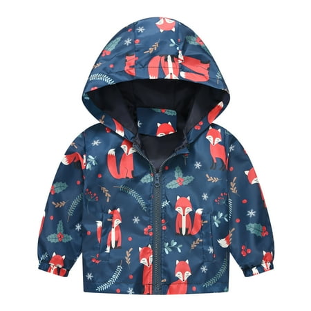

Jacket Kids Girls 7-18 Navy Prints Casual Light Coat Windproof Zipper Outwear 18-24 Months