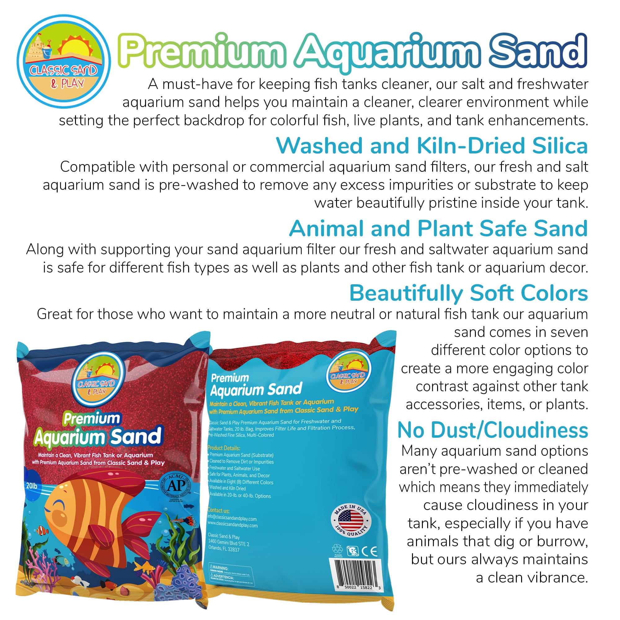 CLASSIC SAND & PLAY Natural Aquarium Sand for Freshwater and Saltwater Tanks, 20 lb. Red