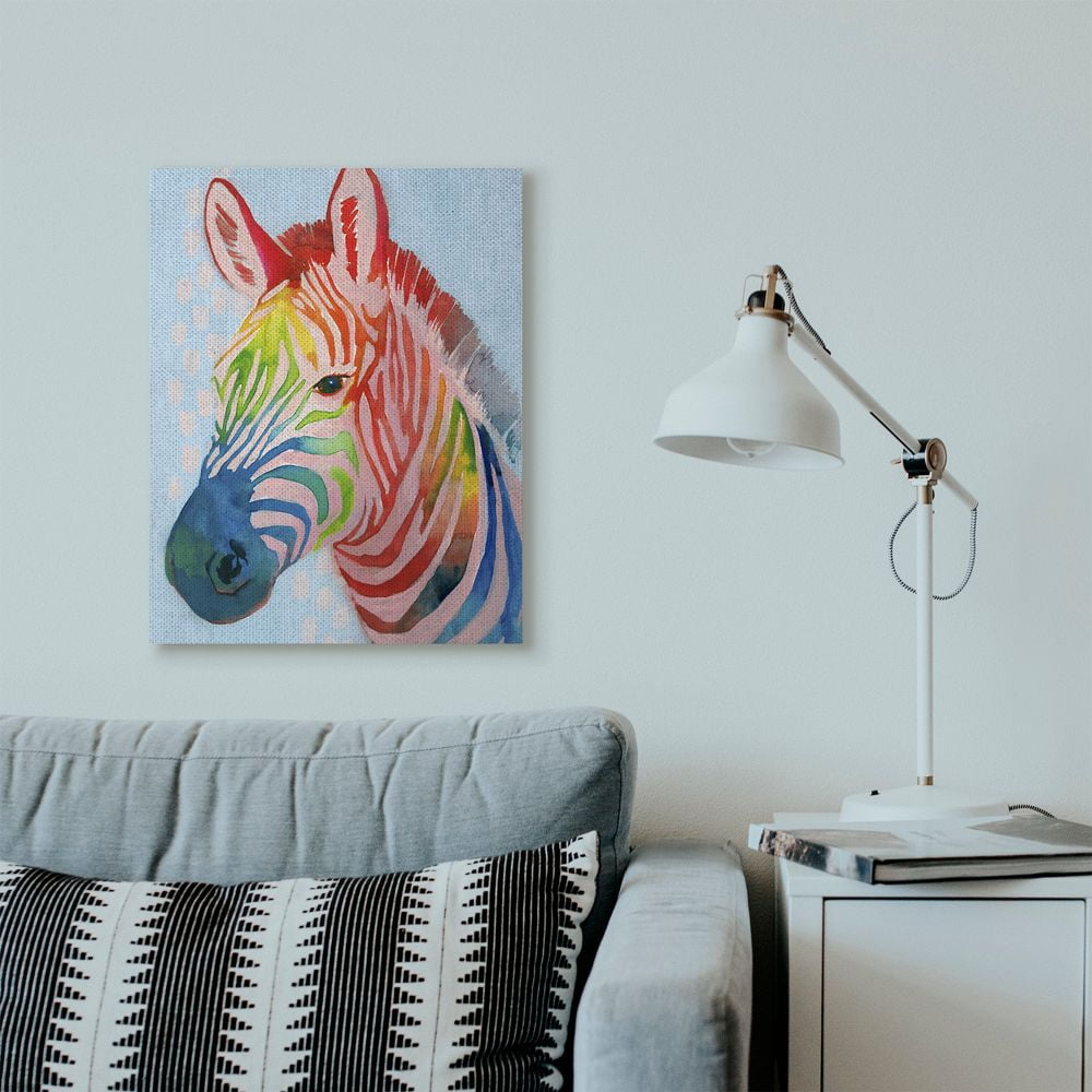 Stupell Industries Colorful Abstract Zebra Animal Rainbow Blue Drawing Canvas Wall Art by Grace Popp