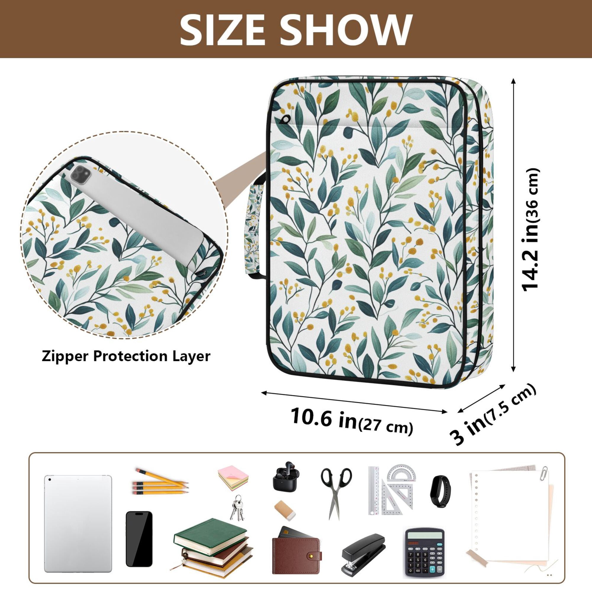 FORMRS Accordion File Folder A4 Size 7-Pocket Expanding Document Organizer Bag with 3 Ring Binder, Darker Leafy Pattern
