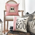 thumbnail image 4 of Sm:)e Scary Hey Boo Cute Ghost Spooky Halloween Throw Pillow Covers, 16X16 Inch Set of 4, Striped, Pink, 4 of 7