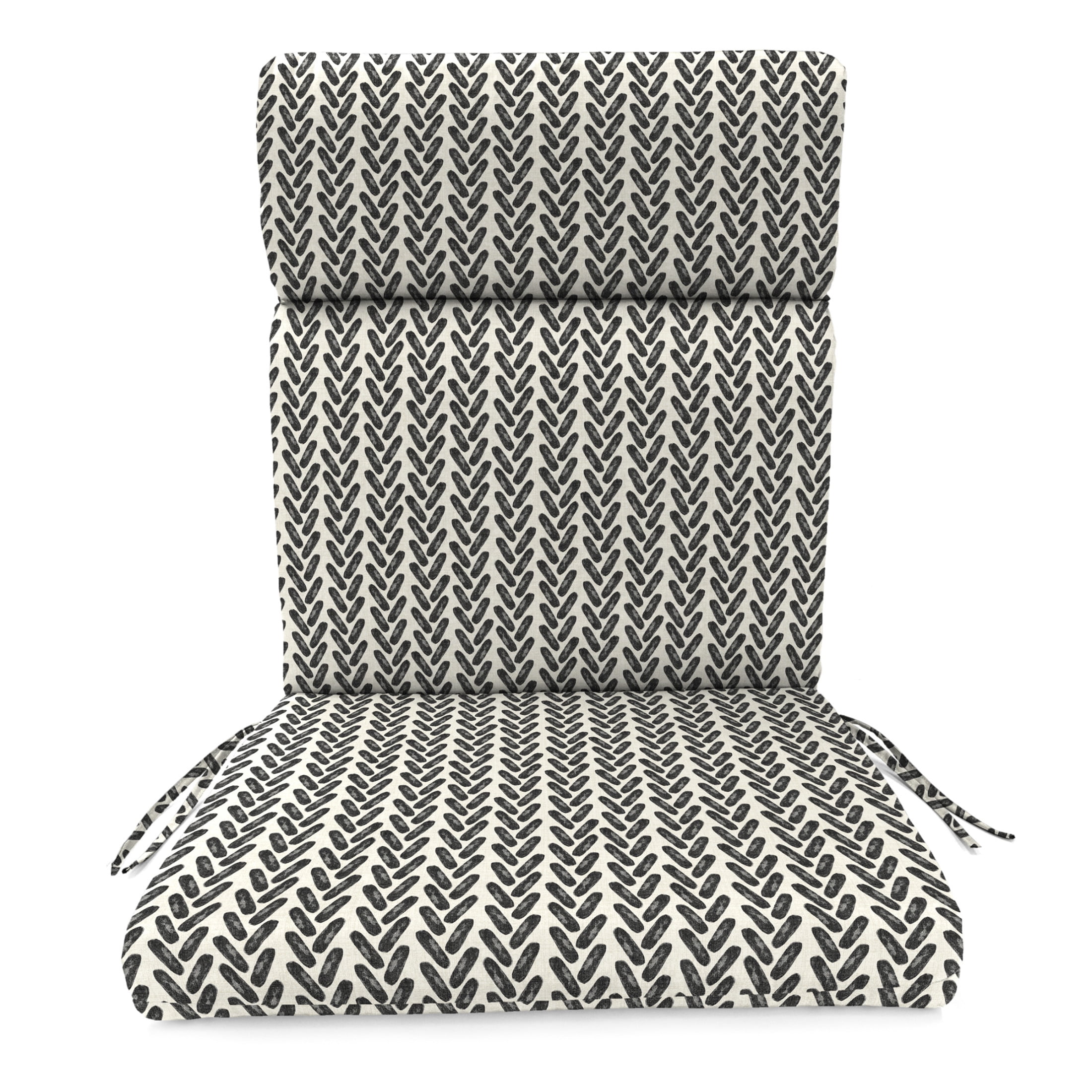 Jordan Manufacturing 44" x 22" Hatch Black Chevron Rectangular Outdoor Chair Cushion with Ties and Hanger Loop