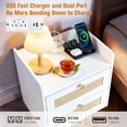 thumbnail image 3 of Nightstands Set of 2 with Charging Station, Modern Boho Rattan Bedside Tables with 2 Drawers, Solid Wood Legs, Open Storage End Tables for Bedroom Living Room Dorm – White, 3 of 5