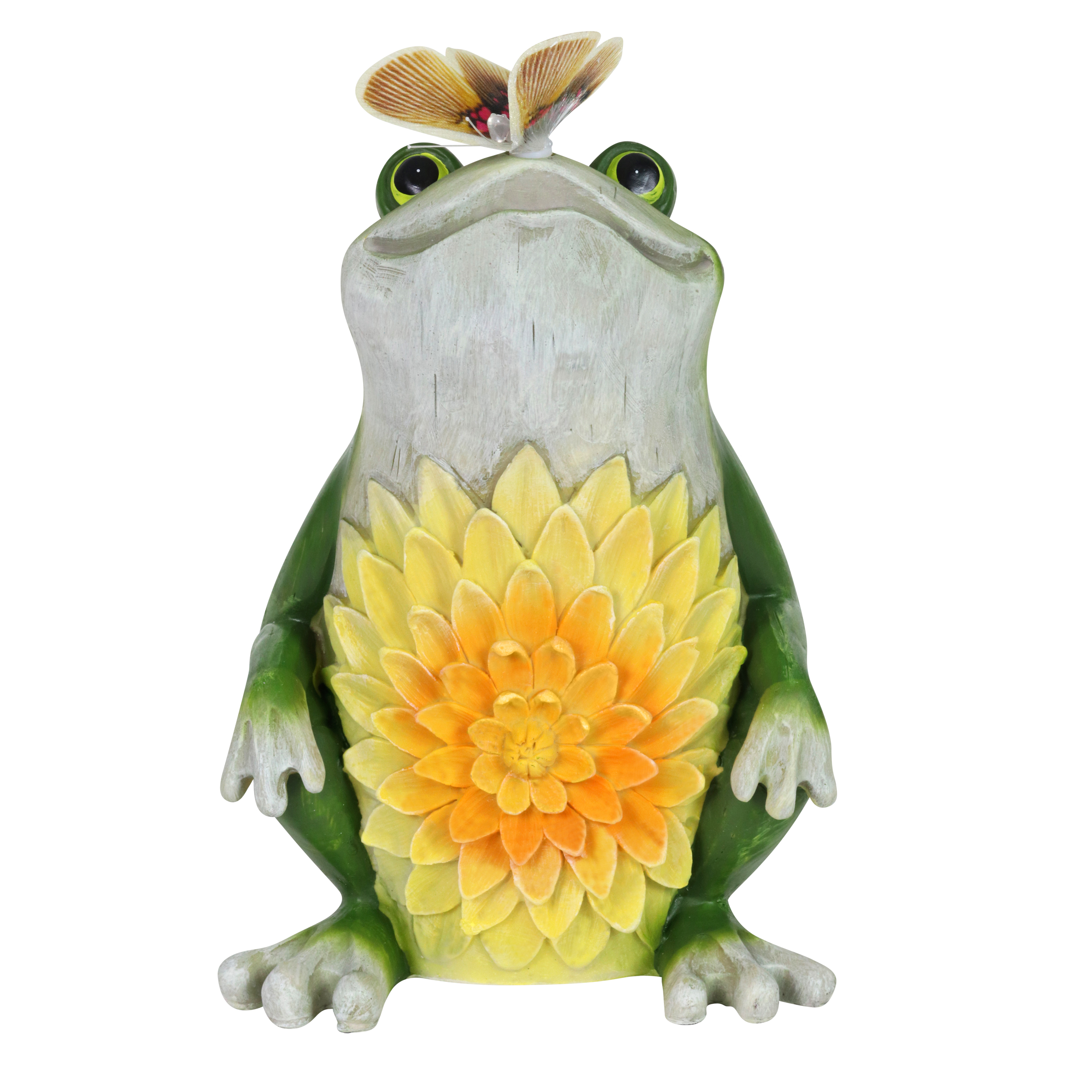 Exhart Solar Frog Garden Statue, 12 inch, Resin, Yellow (Decor for Home