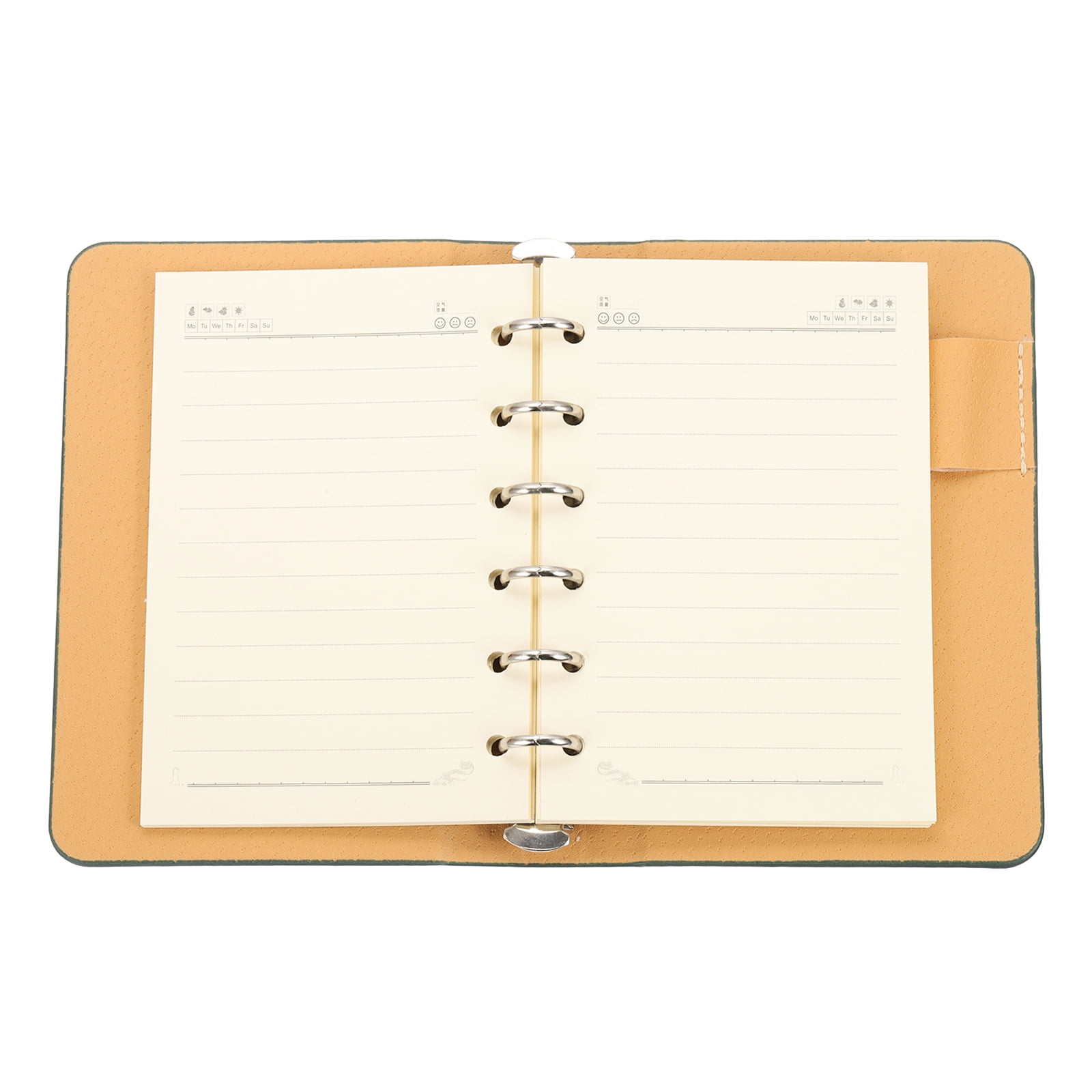 6 Ring Binder Cover, 2 Pack A7 Leather Notebook Binder Mini Refillable Loose Leaf Personal Planner with 50 Sheets Line Paper, Green/Black