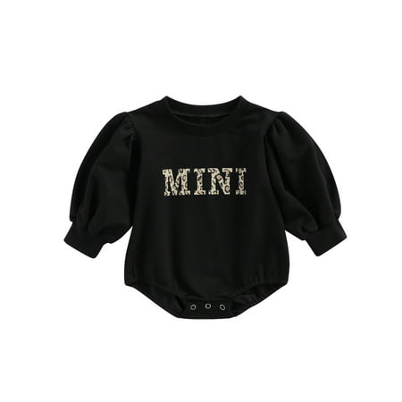 

Sunisery Infant Baby Girls Romper Leopard MINI Letter Print Puff Long Sleeve Playsuit Casual Autumn Outfit Black 18-24 Months
