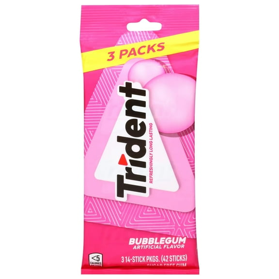 Trident Bubble Gum Sugar Free Multi Pack - 3 pk / 14 pc - Pack of 2