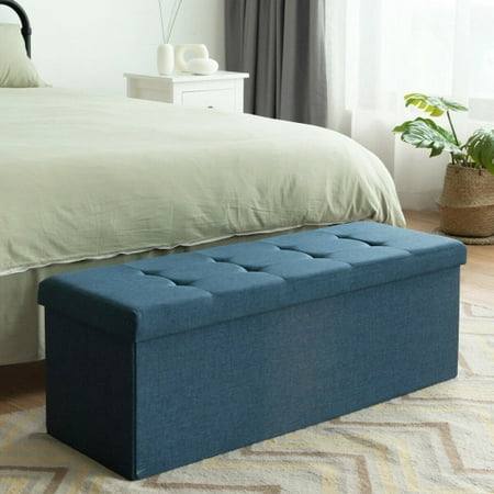 

Fabric Folding Storage with Divider Bed End Bench-Navy