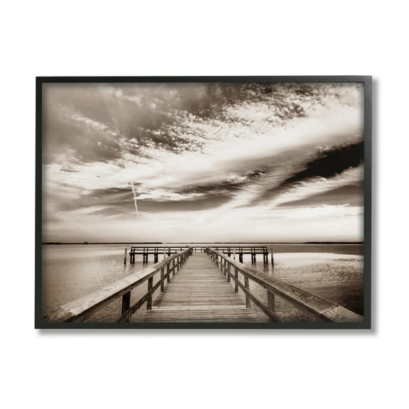 Stupell Industries Dock with Cloudy Sky Landscape Photography Black Framed Art Print Wall Art, 14 x 11