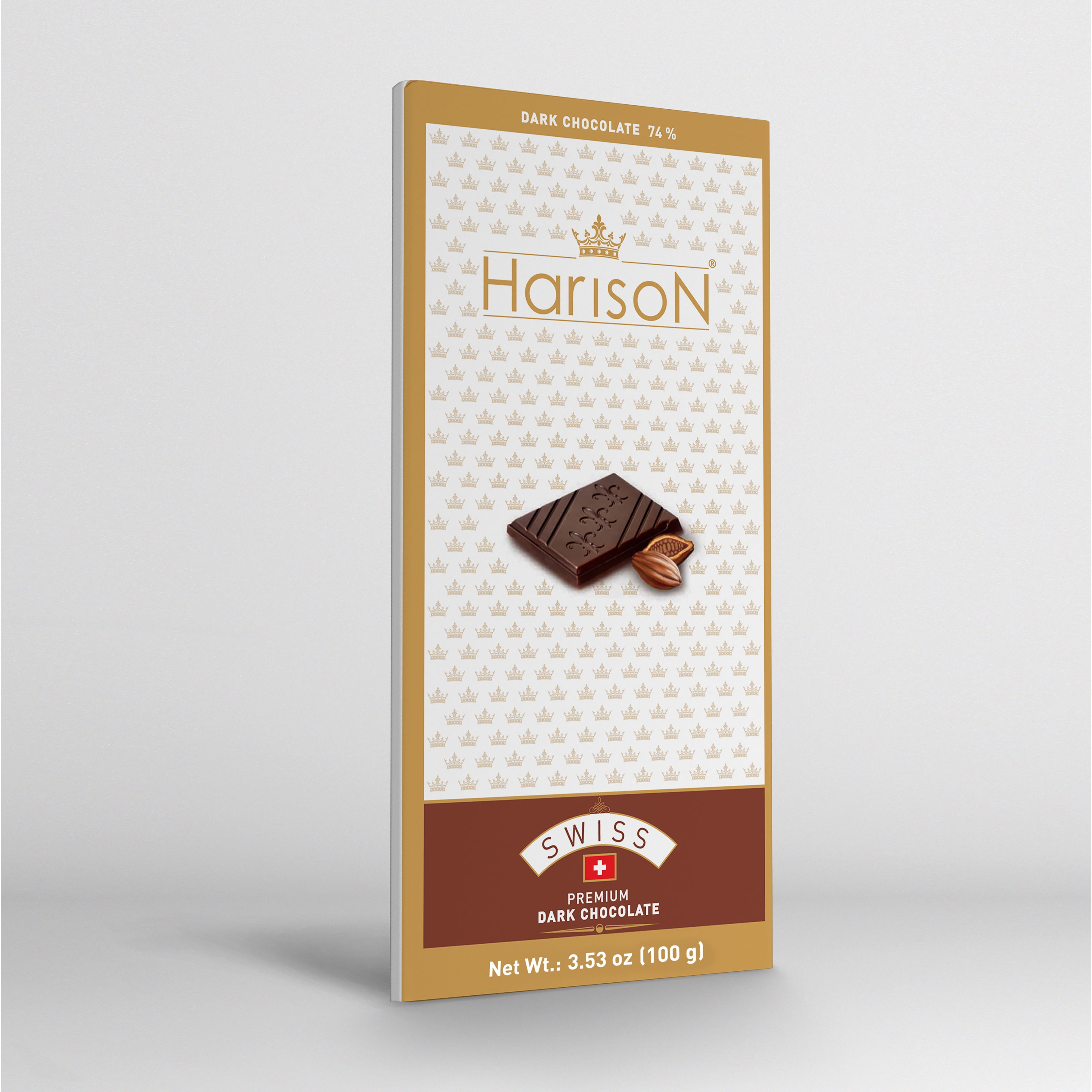 (2 pack) Harison Dark Chocolate Bar 74% Cocoa 3.5oz - Premium Swiss Chocolate
