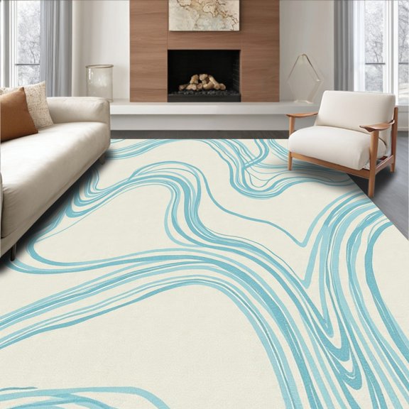 ODIKA 4' x 6' Machine Washable Non-Slip Area Rug, Abstract Wave High Traffic Rug, Blue, 450991