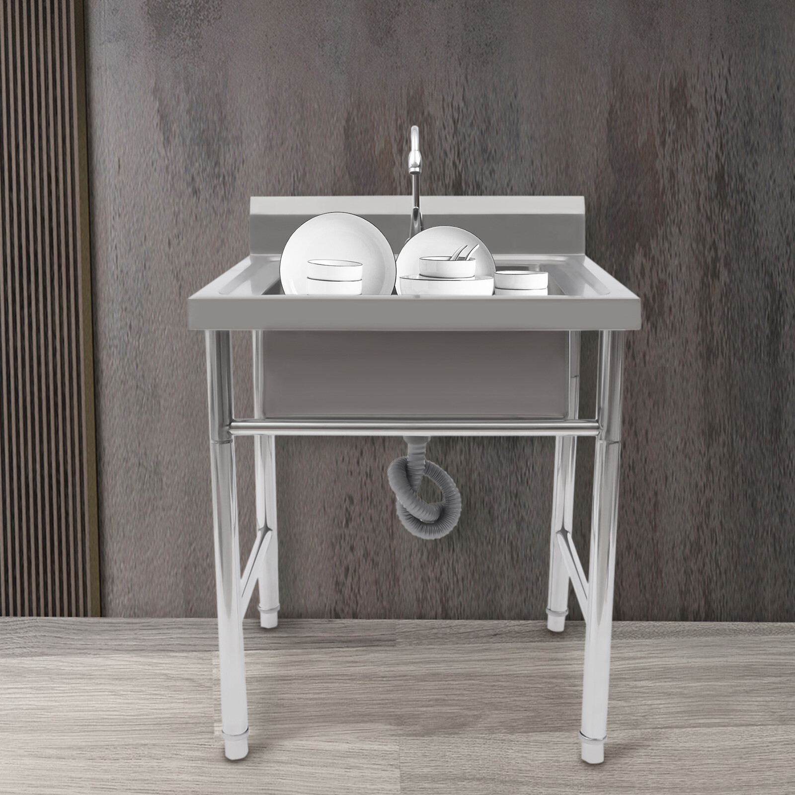 Simple Modern Upgraded Free Standing 304 Stainless Steel Utility Sinks for Laundry Room with Backsplash