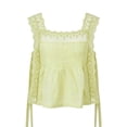 thumbnail image 7 of Mifsaly Womens Square Neck Lace Crochet Blouse Sleeveless Ruffle Embroidery Crop Top Elegant Flowy Summer Boho Pleated Shirt for Beach Vacation Yellow,M, 7 of 7